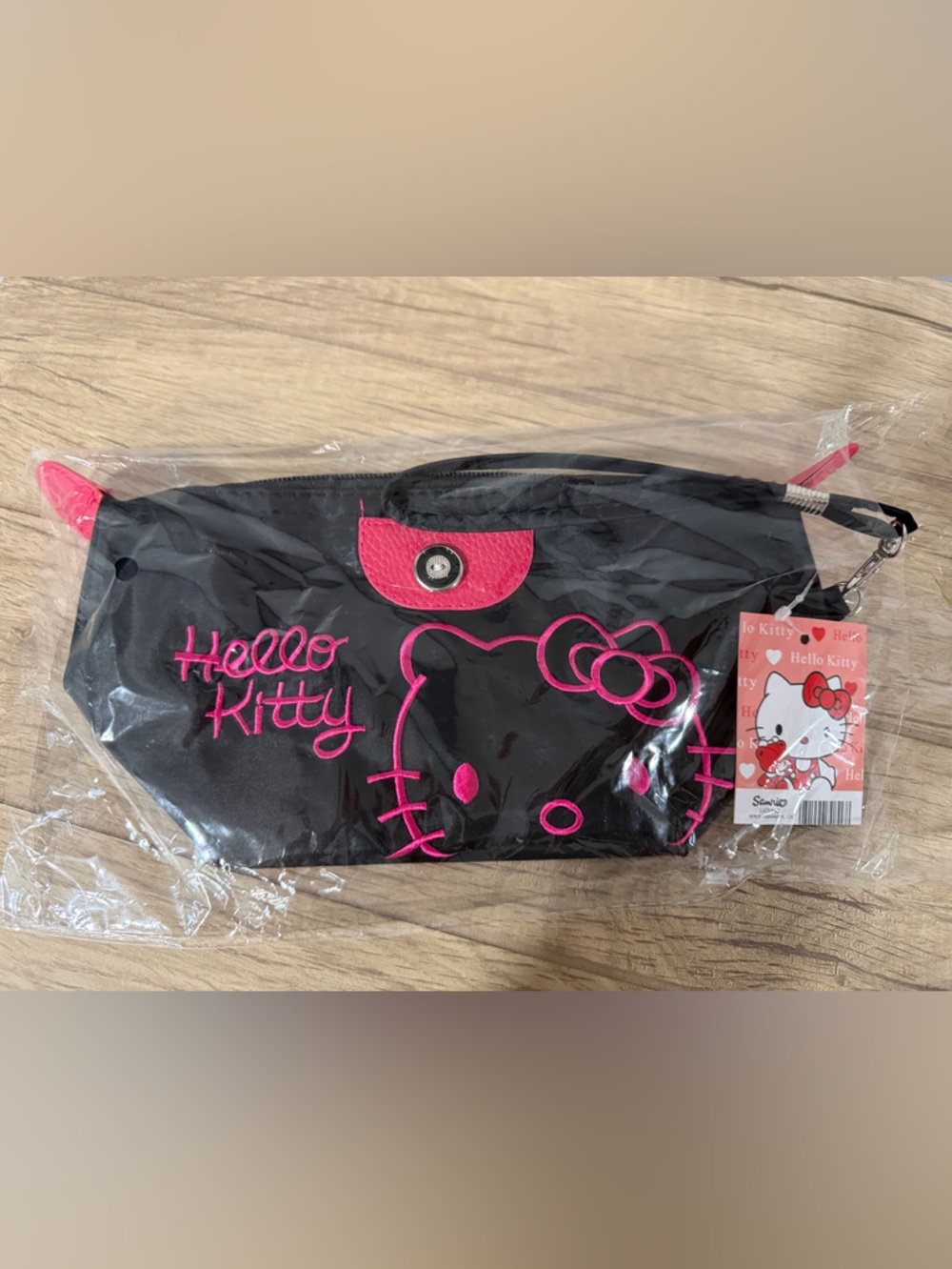 Hello Kitty Black & Hot Pink Kids Zip Makeup Bag with Embroidered Logo